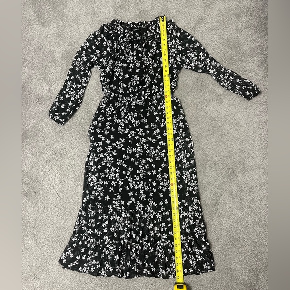 NWOT Aqua Midi Flounce Dress by Bloomingdale’s -black white floral - Size Small - Picture 9 of 11